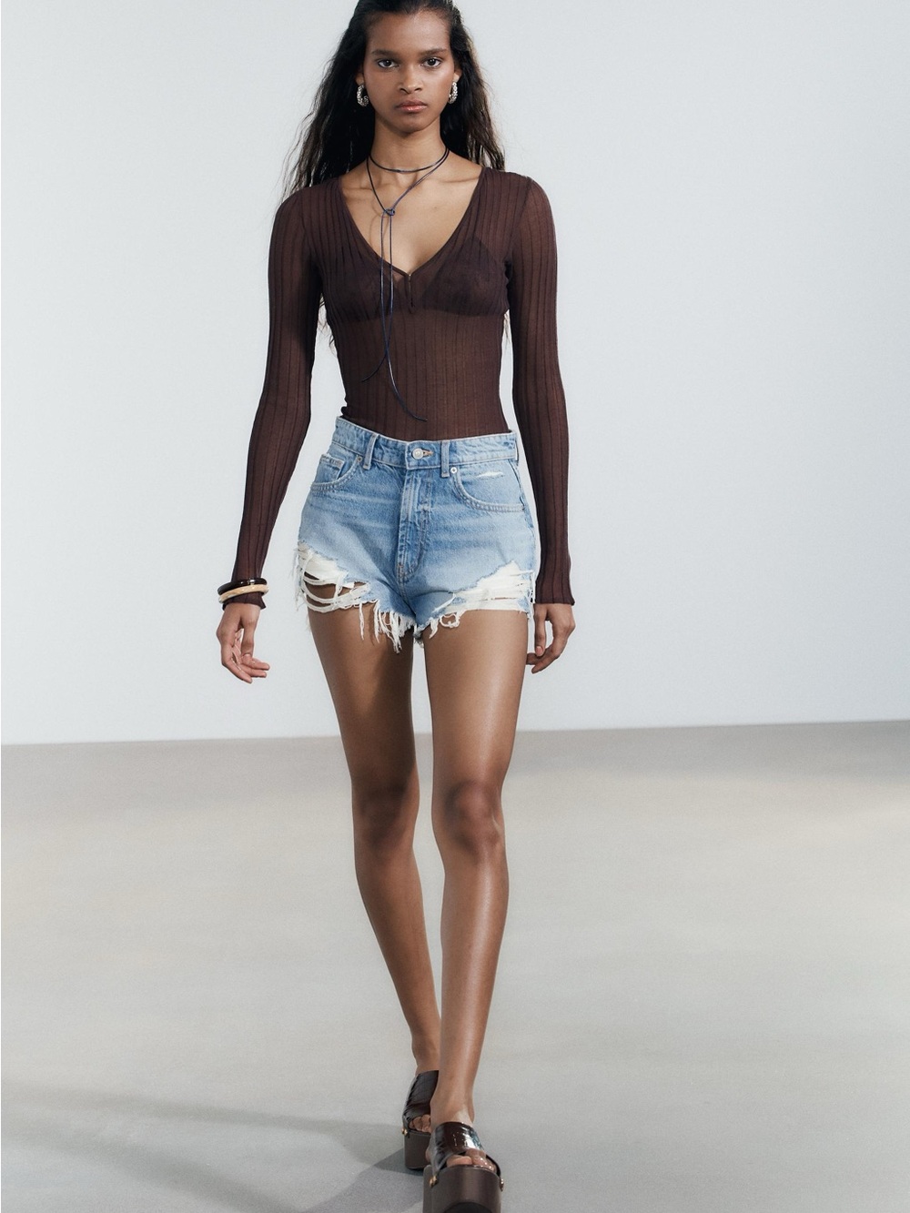 Zara Light Blue Distressed Denim Jean Shorts